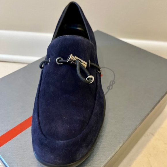 PRADA CALZATURE DONNA NAVY SUEDE TOGGLE LOAFERS DRIVERS SIZE 36 BRAND NEW - Picture 3 of 12